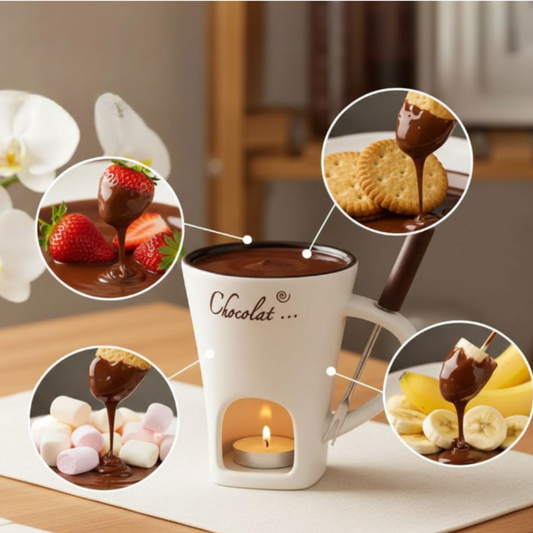CozyChoco: Fondue-Tasse – Mini Schmelztopf für süße & herzhafte Dips | Inkl. Gabel | Geschenk für Mama & Papa.